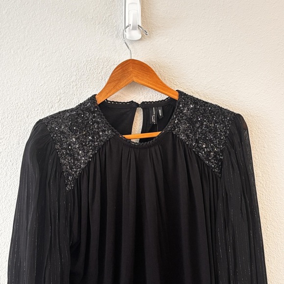 Blank London Shirt Womens Medium Black Sequin Sheer Sleeve Party Top Blouse - Picture 2 of 10